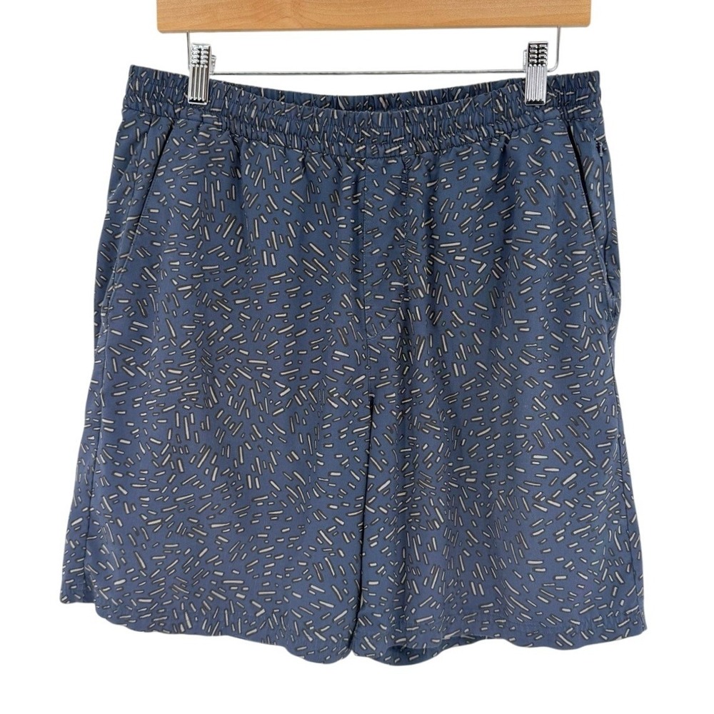 Outdoor Voices Mens Size Large‎ 7" High Step Shorts Blue Dash Print Boxer Lined